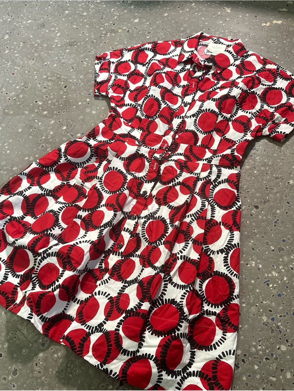 kate spade Red & White Circle-Print Shirt Dress - Picture 6 of 7